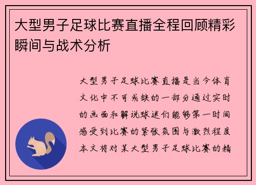 大型男子足球比赛直播全程回顾精彩瞬间与战术分析